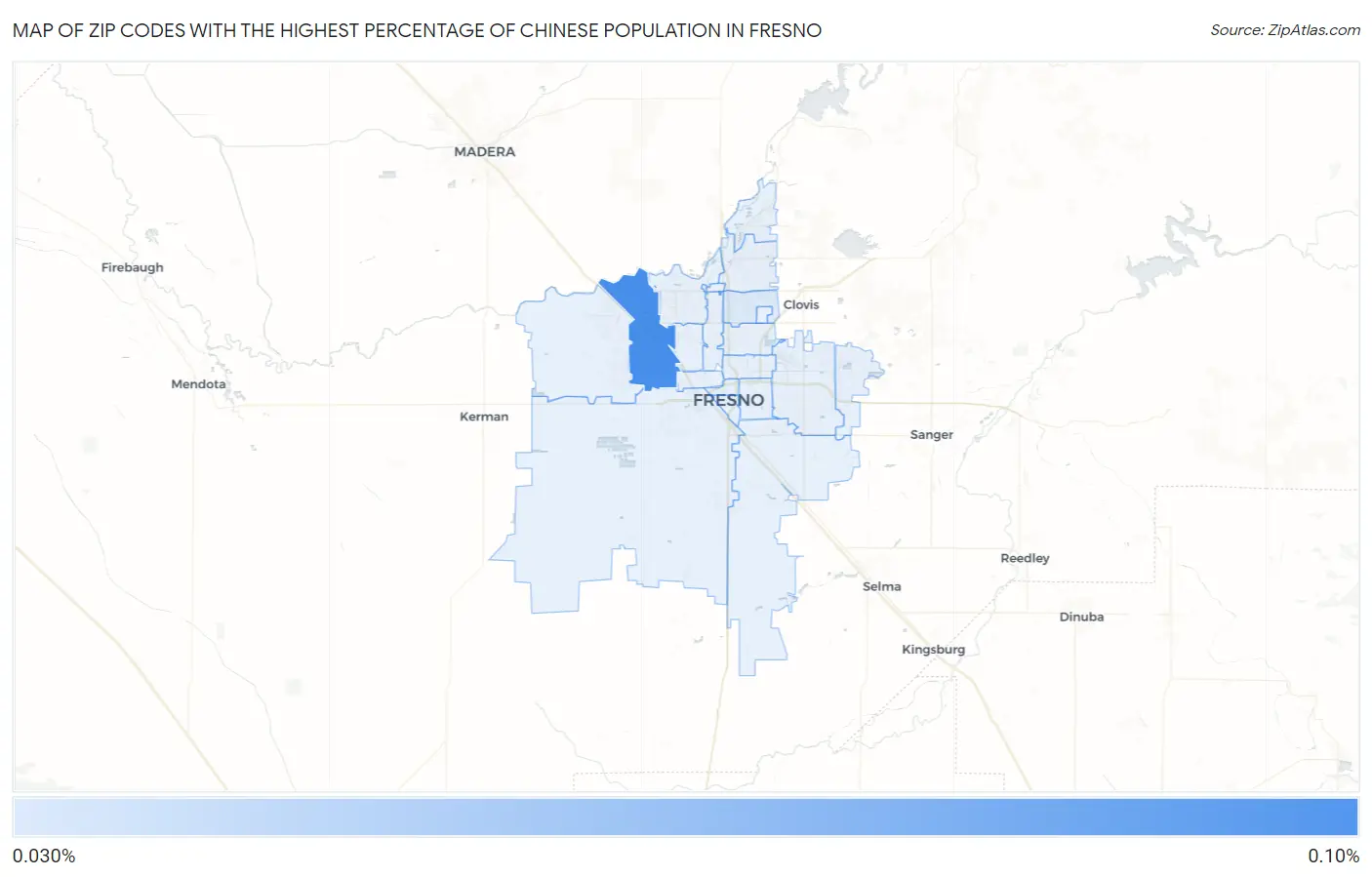 Zip Codes with the Highest Percentage of Chinese Population in Fresno Map