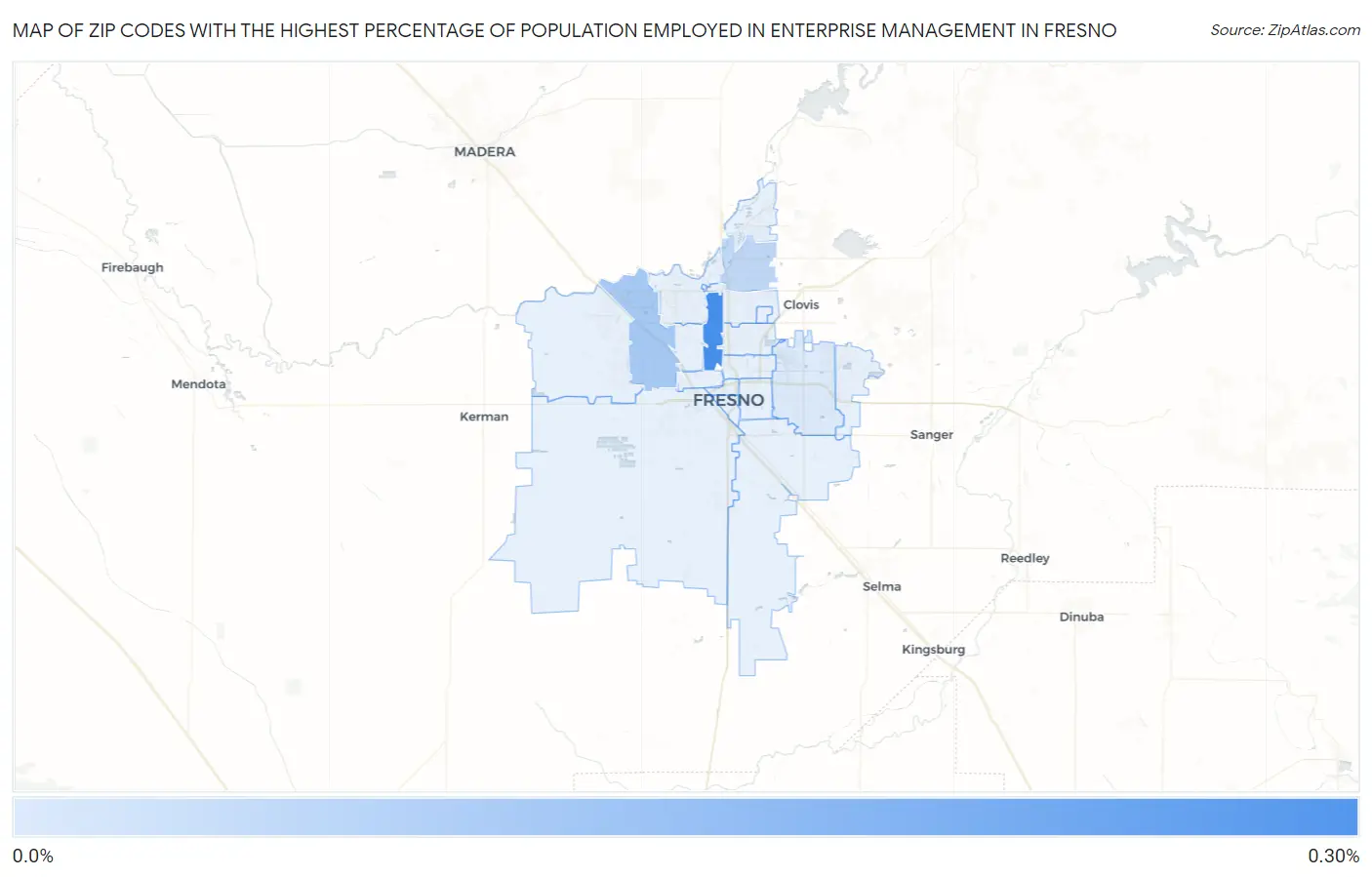 Zip Codes with the Highest Percentage of Population Employed in Enterprise Management in Fresno Map