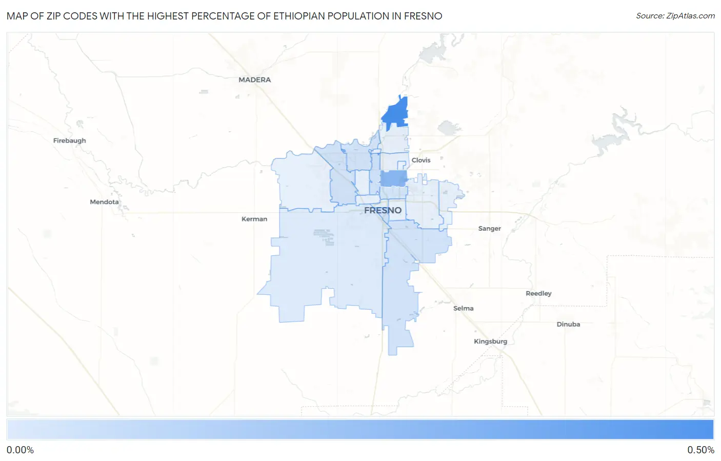 Zip Codes with the Highest Percentage of Ethiopian Population in Fresno Map