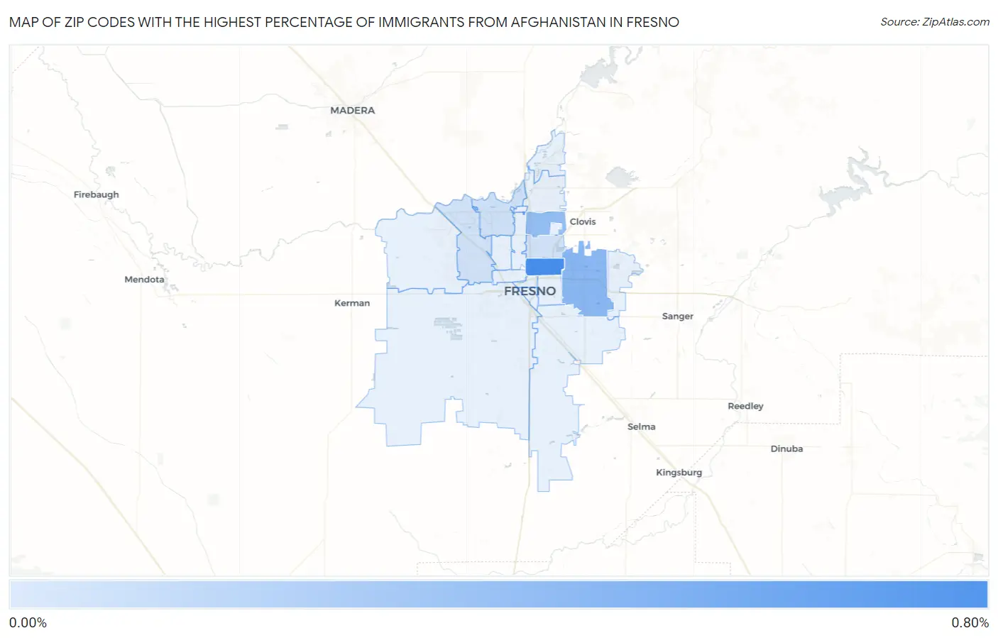Zip Codes with the Highest Percentage of Immigrants from Afghanistan in Fresno Map