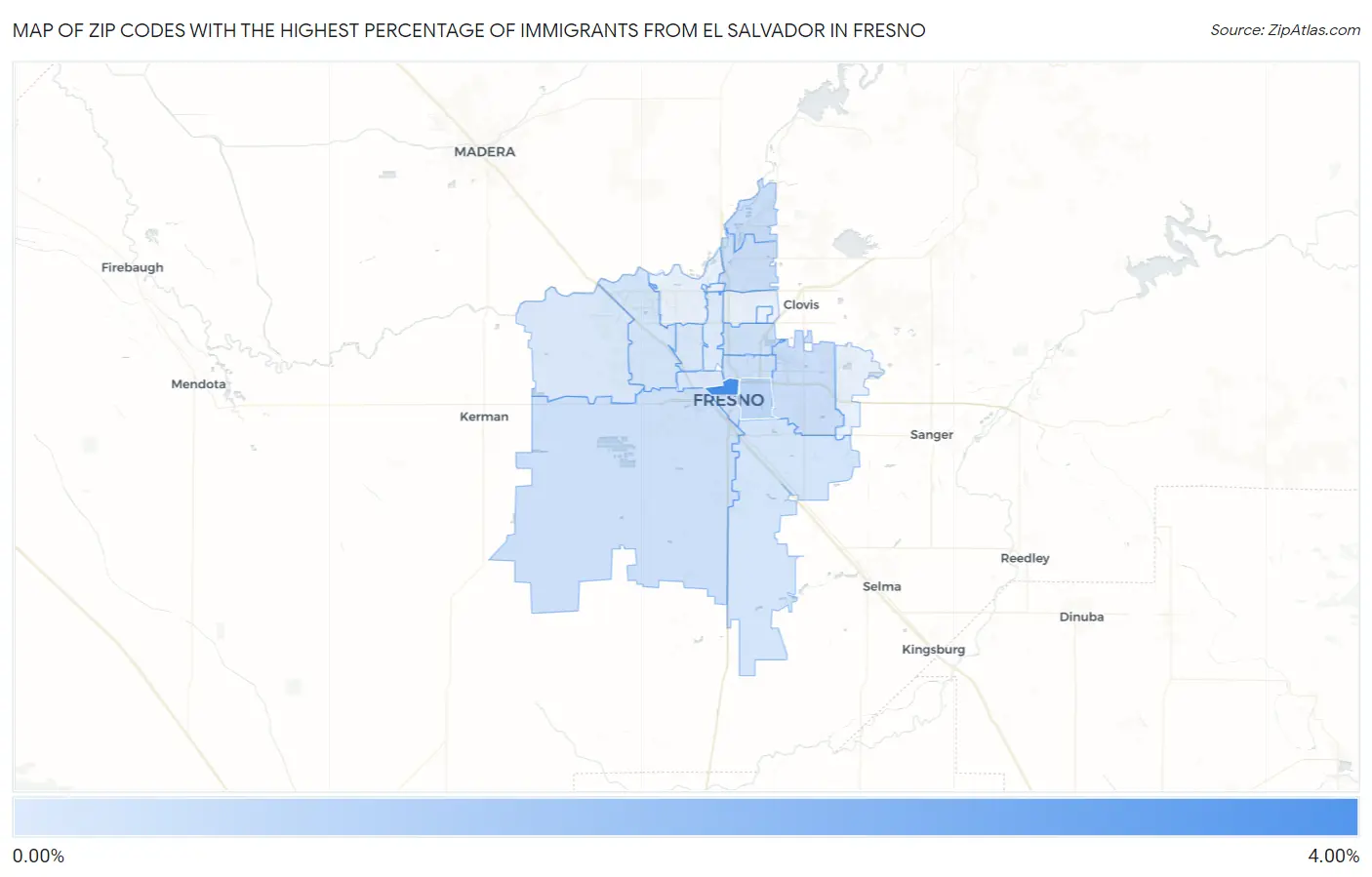 Zip Codes with the Highest Percentage of Immigrants from El Salvador in Fresno Map