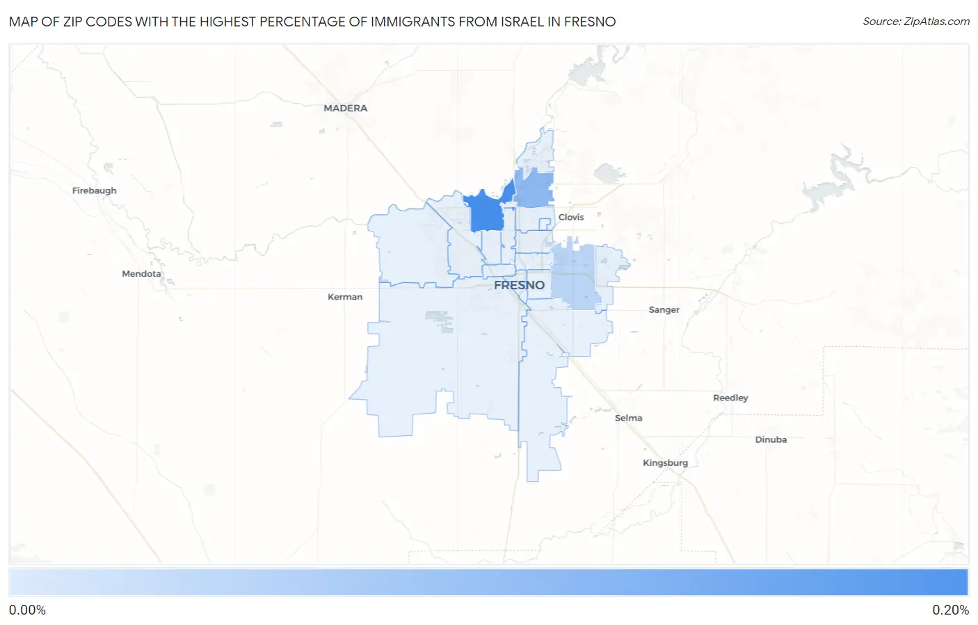Zip Codes with the Highest Percentage of Immigrants from Israel in Fresno Map