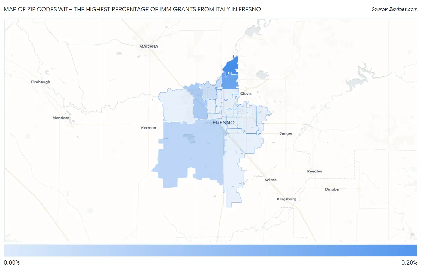 Zip Codes with the Highest Percentage of Immigrants from Italy in Fresno Map