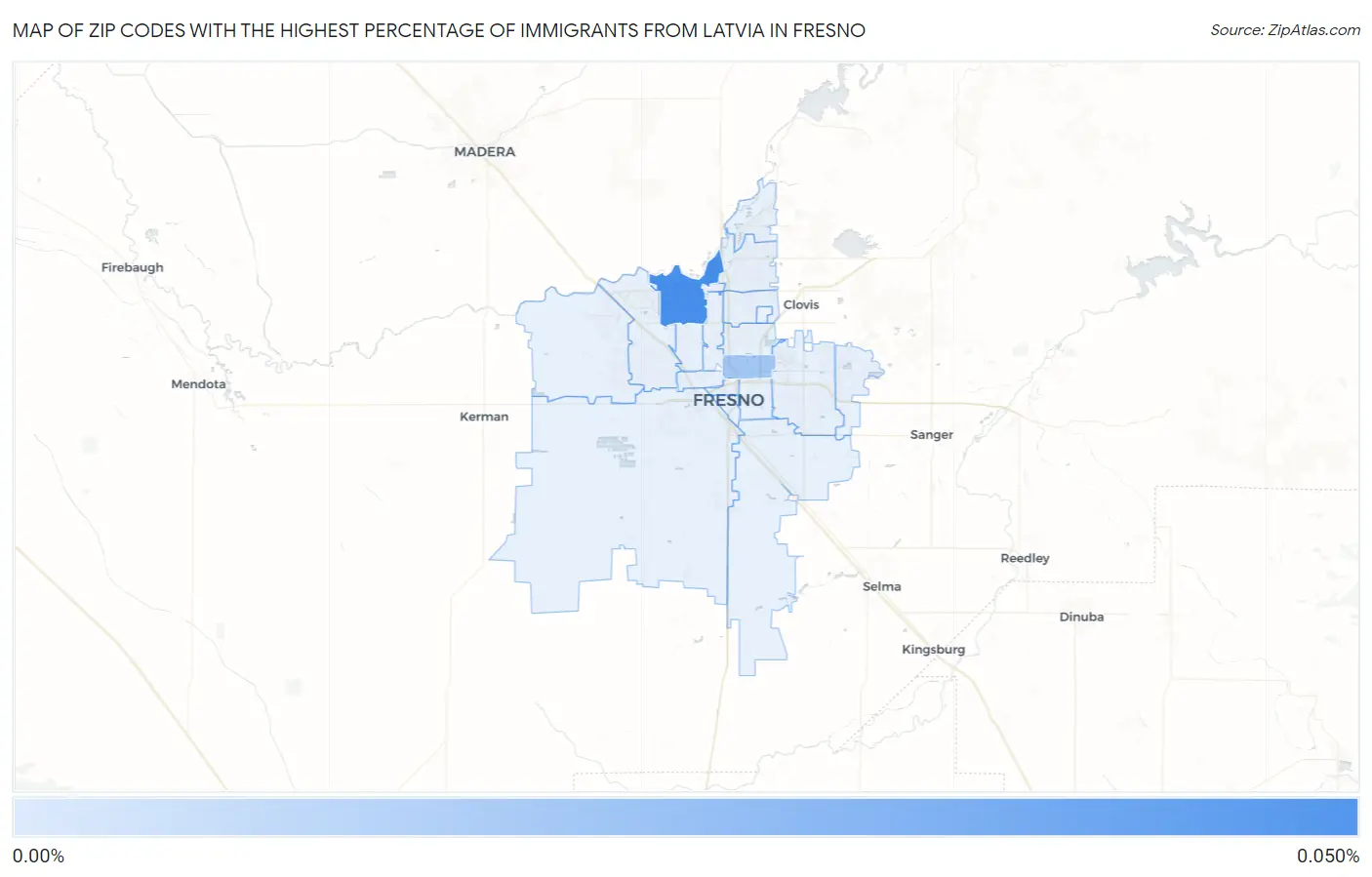 Zip Codes with the Highest Percentage of Immigrants from Latvia in Fresno Map