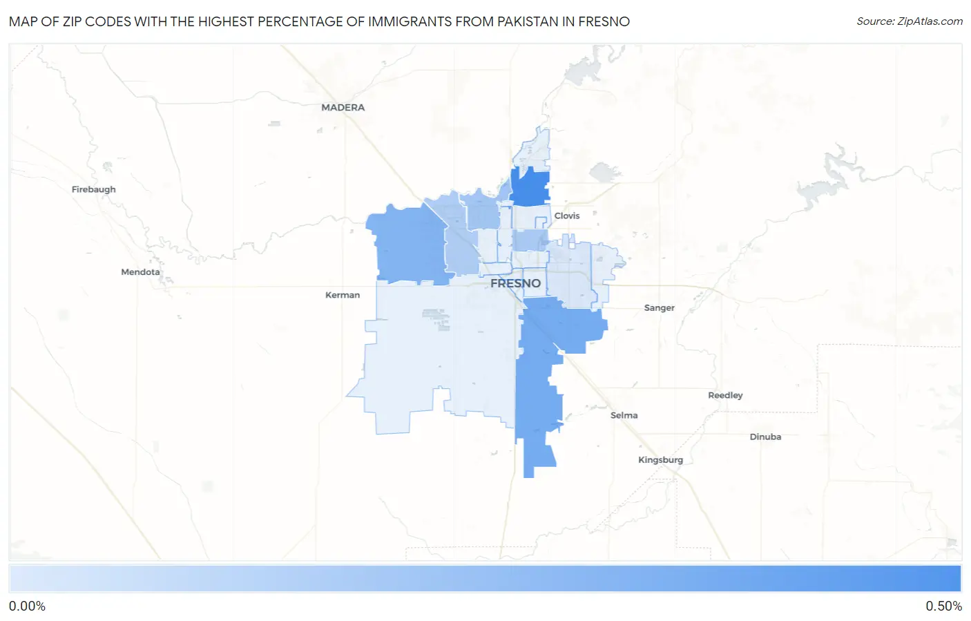 Zip Codes with the Highest Percentage of Immigrants from Pakistan in Fresno Map
