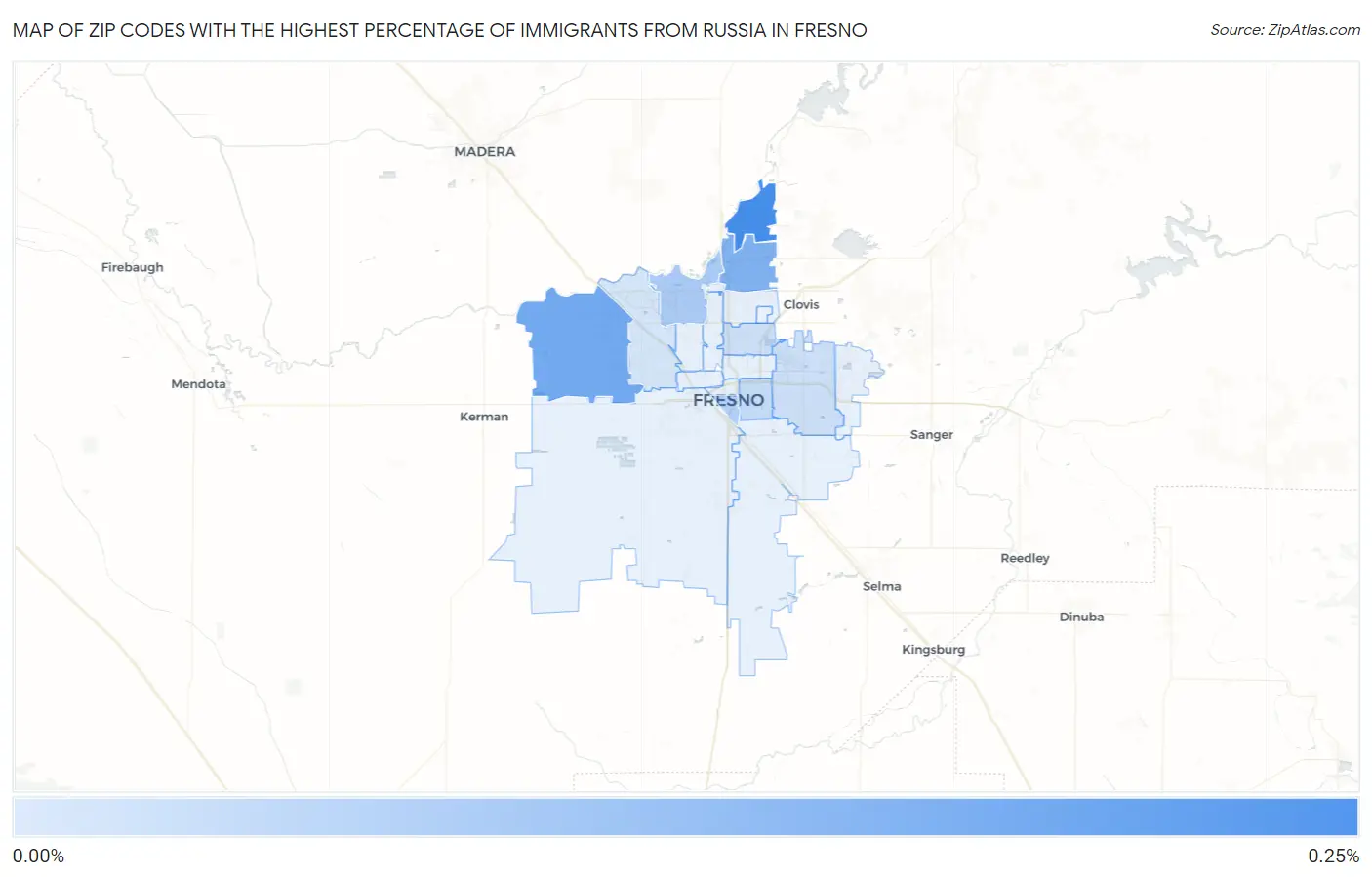 Zip Codes with the Highest Percentage of Immigrants from Russia in Fresno Map