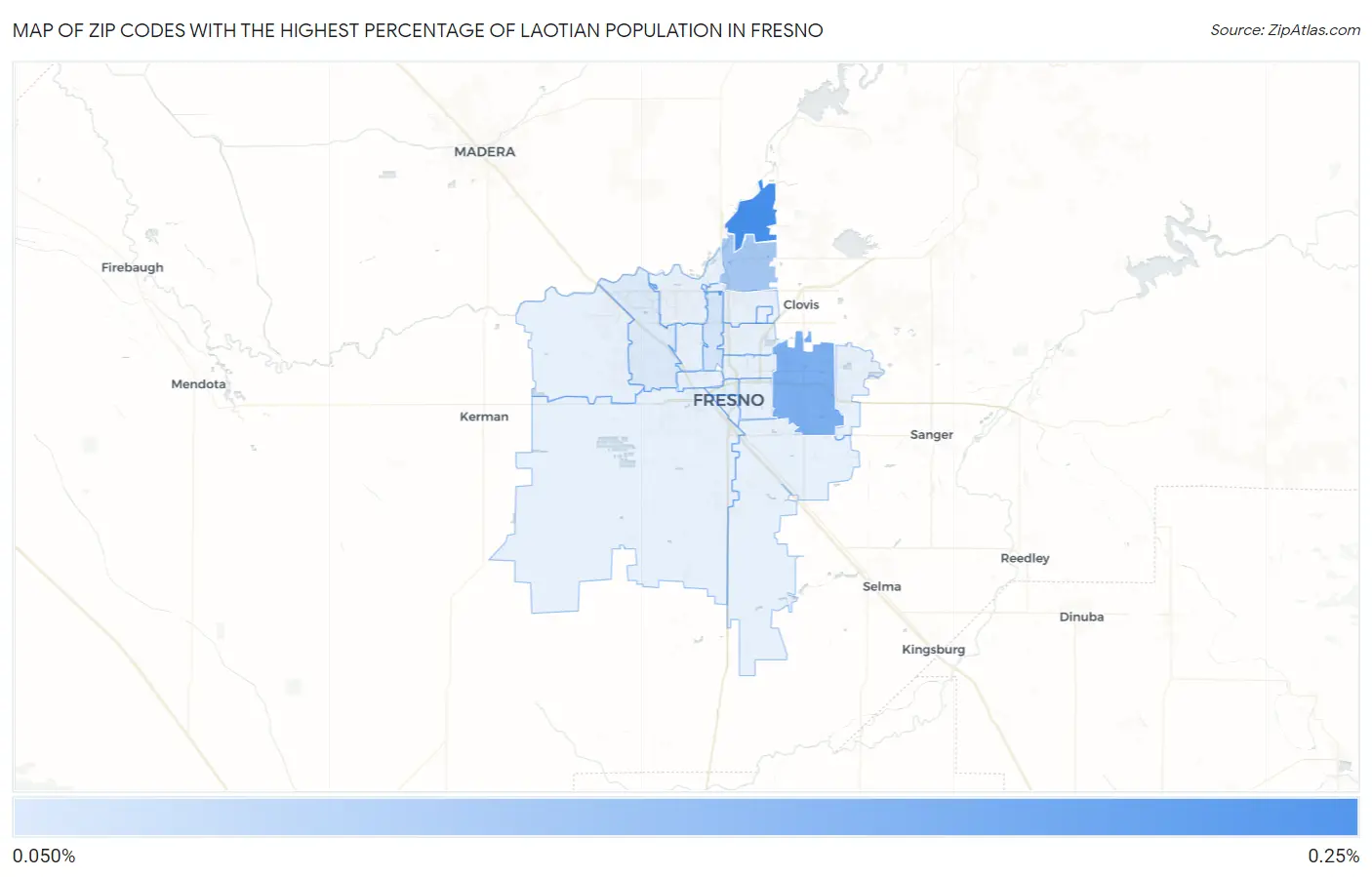 Zip Codes with the Highest Percentage of Laotian Population in Fresno Map