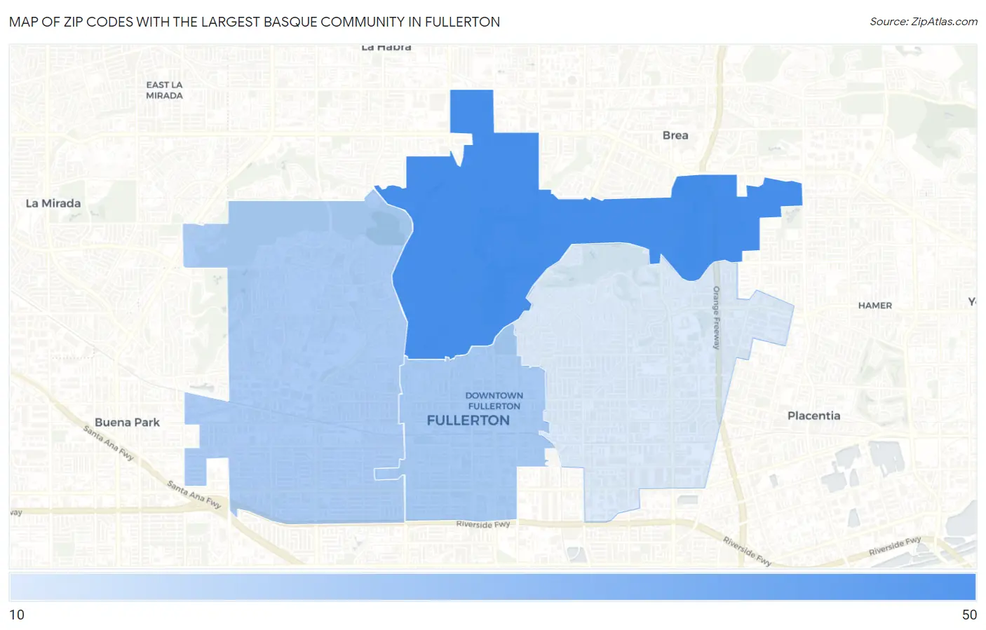 Zip Codes with the Largest Basque Community in Fullerton Map