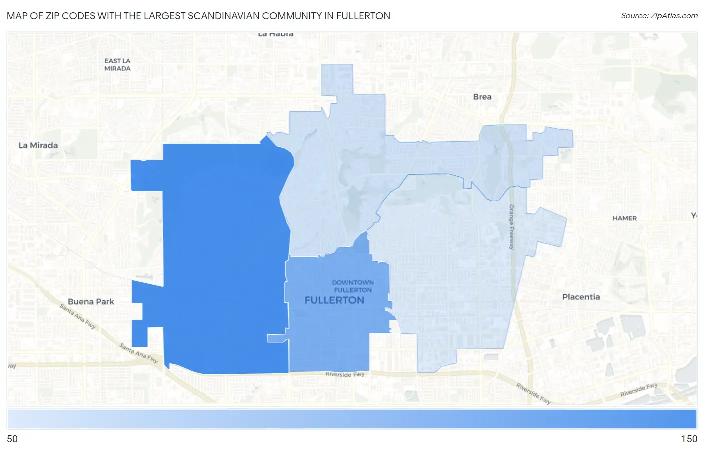 Zip Codes with the Largest Scandinavian Community in Fullerton Map