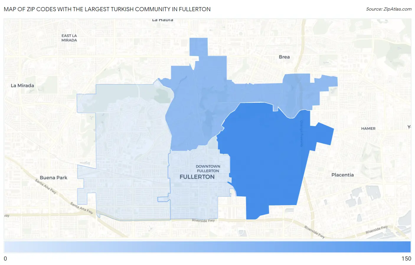 Zip Codes with the Largest Turkish Community in Fullerton Map