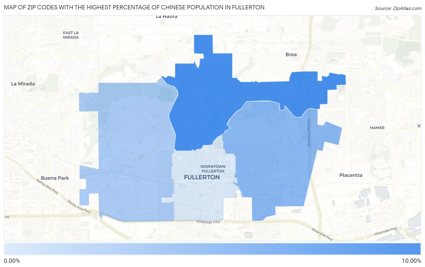 Zip Codes with the Highest Percentage of Chinese Population in Fullerton Map