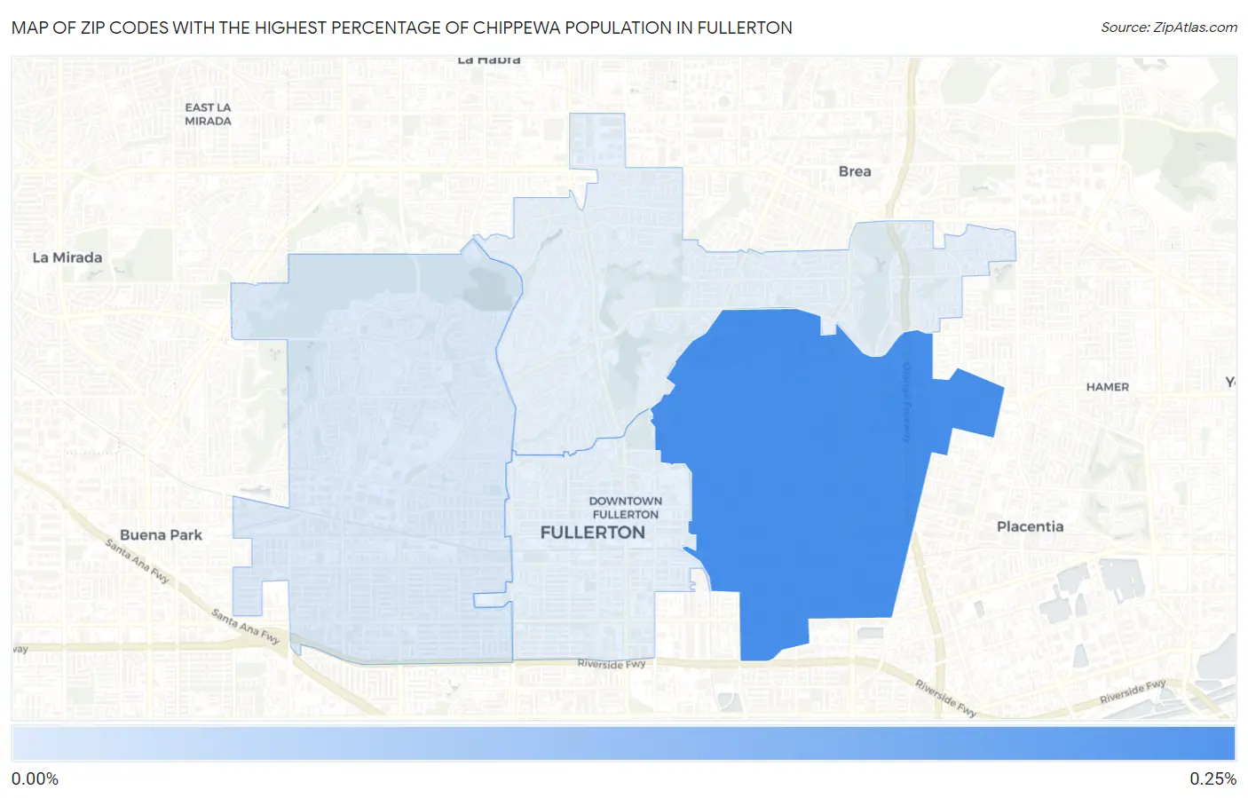 Zip Codes with the Highest Percentage of Chippewa Population in Fullerton Map