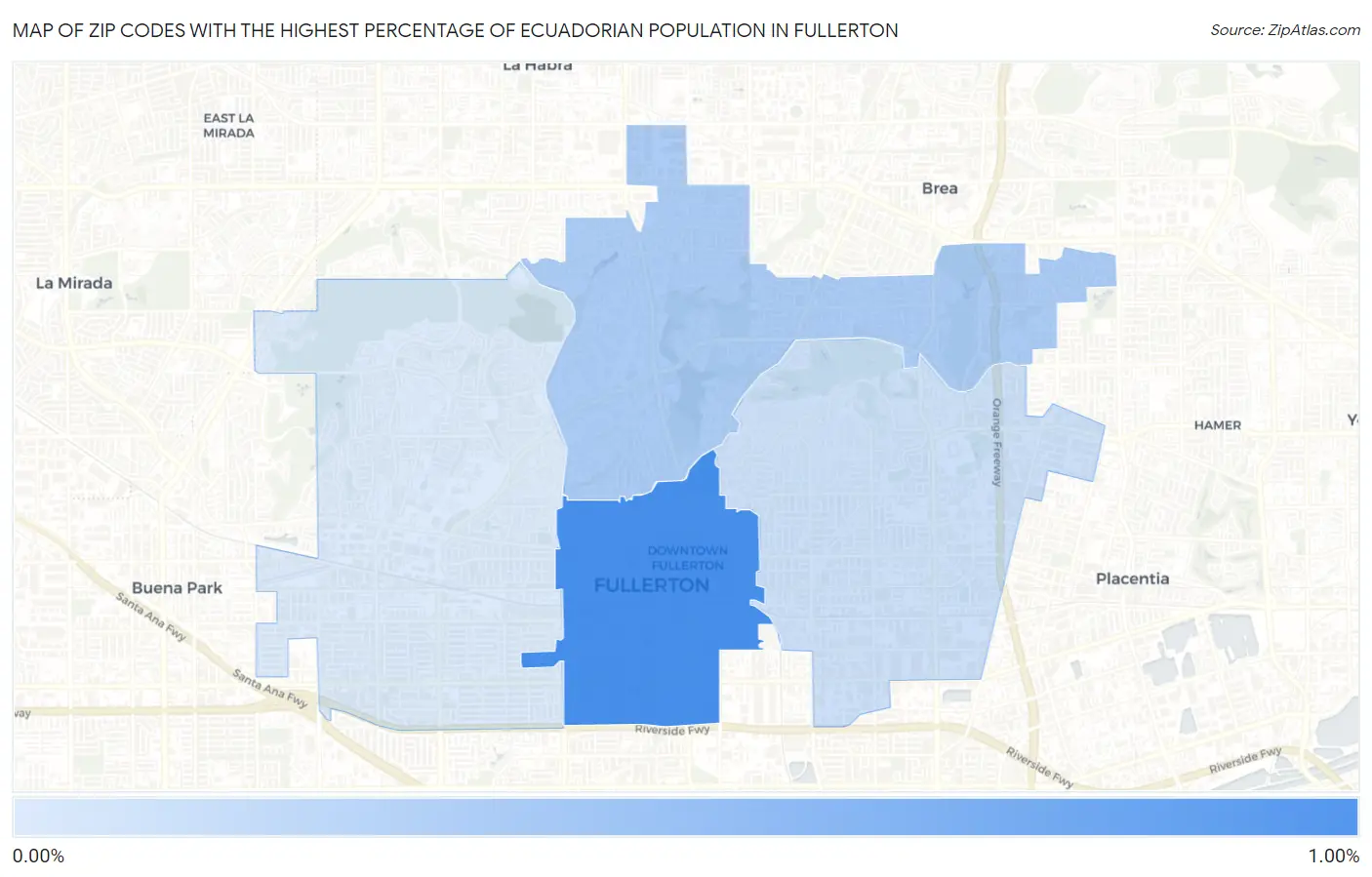 Zip Codes with the Highest Percentage of Ecuadorian Population in Fullerton Map