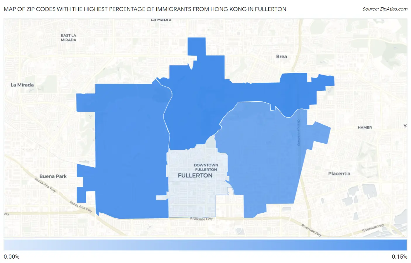 Zip Codes with the Highest Percentage of Immigrants from Hong Kong in Fullerton Map