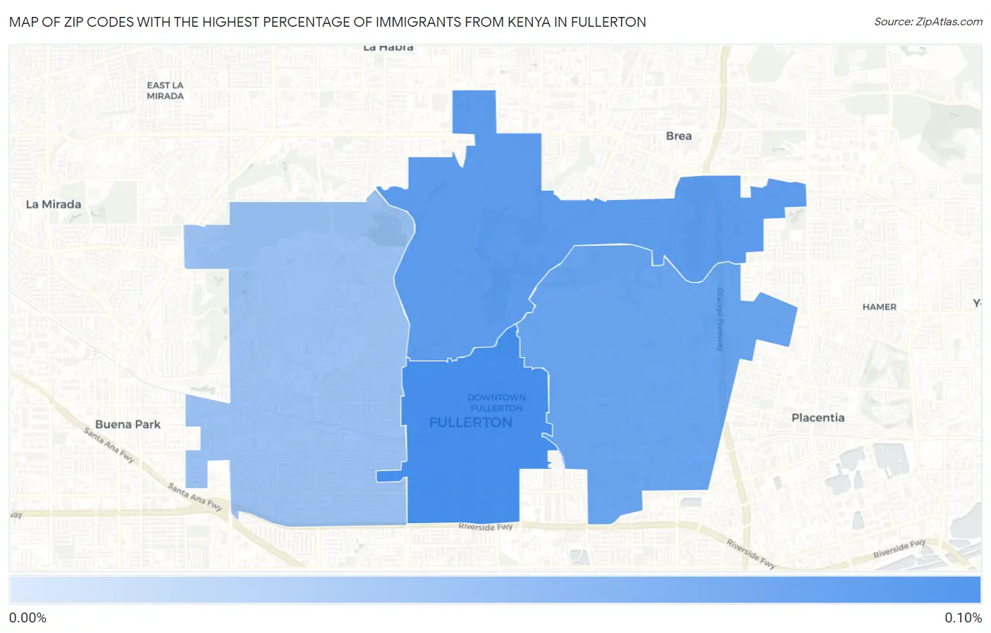 Zip Codes with the Highest Percentage of Immigrants from Kenya in Fullerton Map