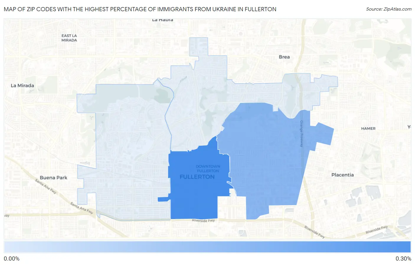 Zip Codes with the Highest Percentage of Immigrants from Ukraine in Fullerton Map