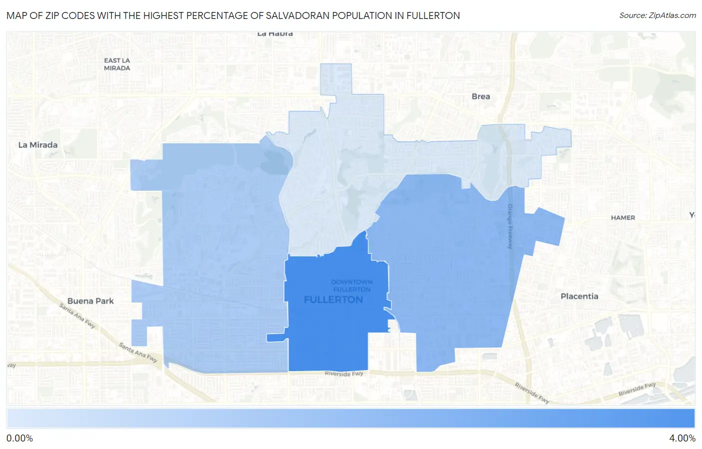 Zip Codes with the Highest Percentage of Salvadoran Population in Fullerton Map
