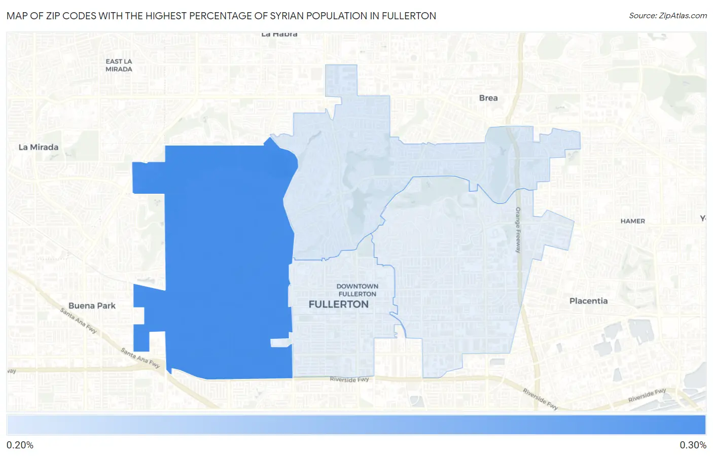 Zip Codes with the Highest Percentage of Syrian Population in Fullerton Map