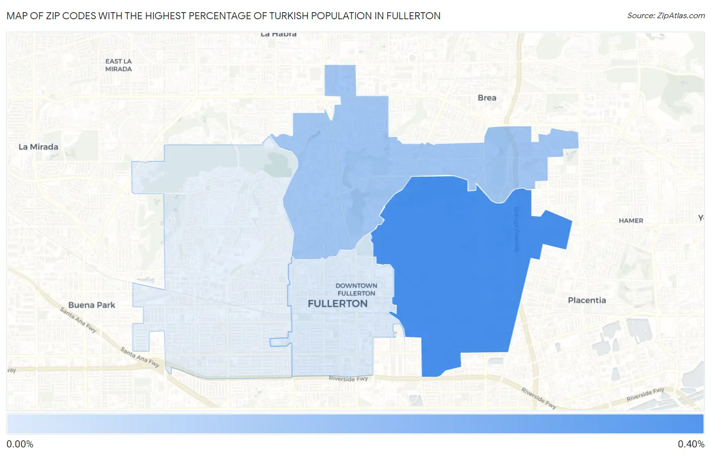 Zip Codes with the Highest Percentage of Turkish Population in Fullerton Map