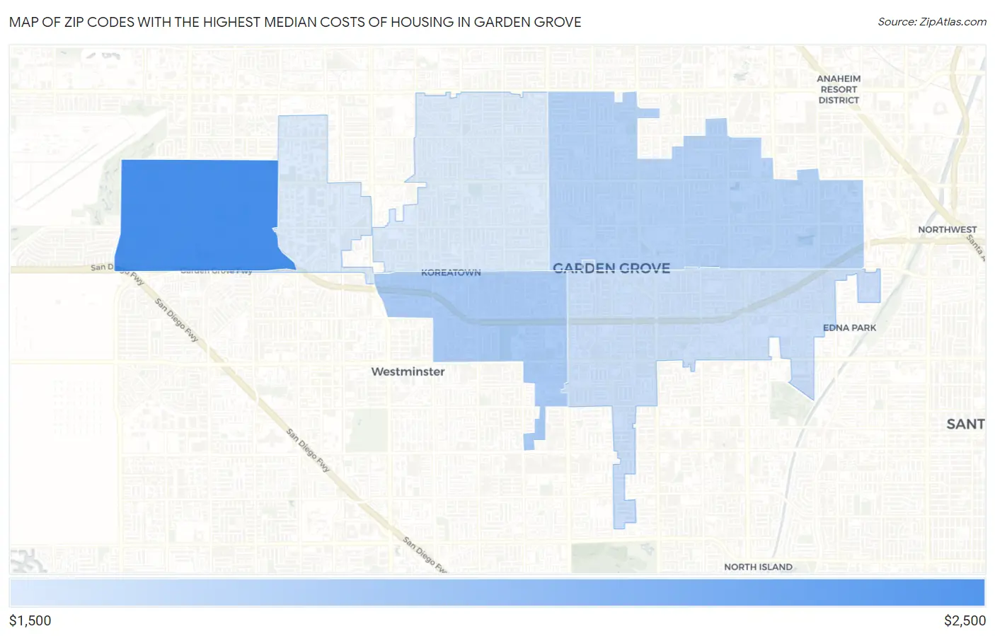 Zip Codes with the Highest Median Costs of Housing in Garden Grove Map