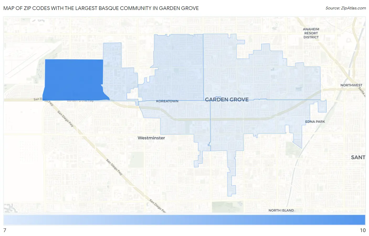 Zip Codes with the Largest Basque Community in Garden Grove Map