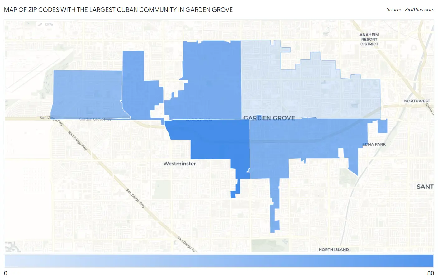 Zip Codes with the Largest Cuban Community in Garden Grove Map