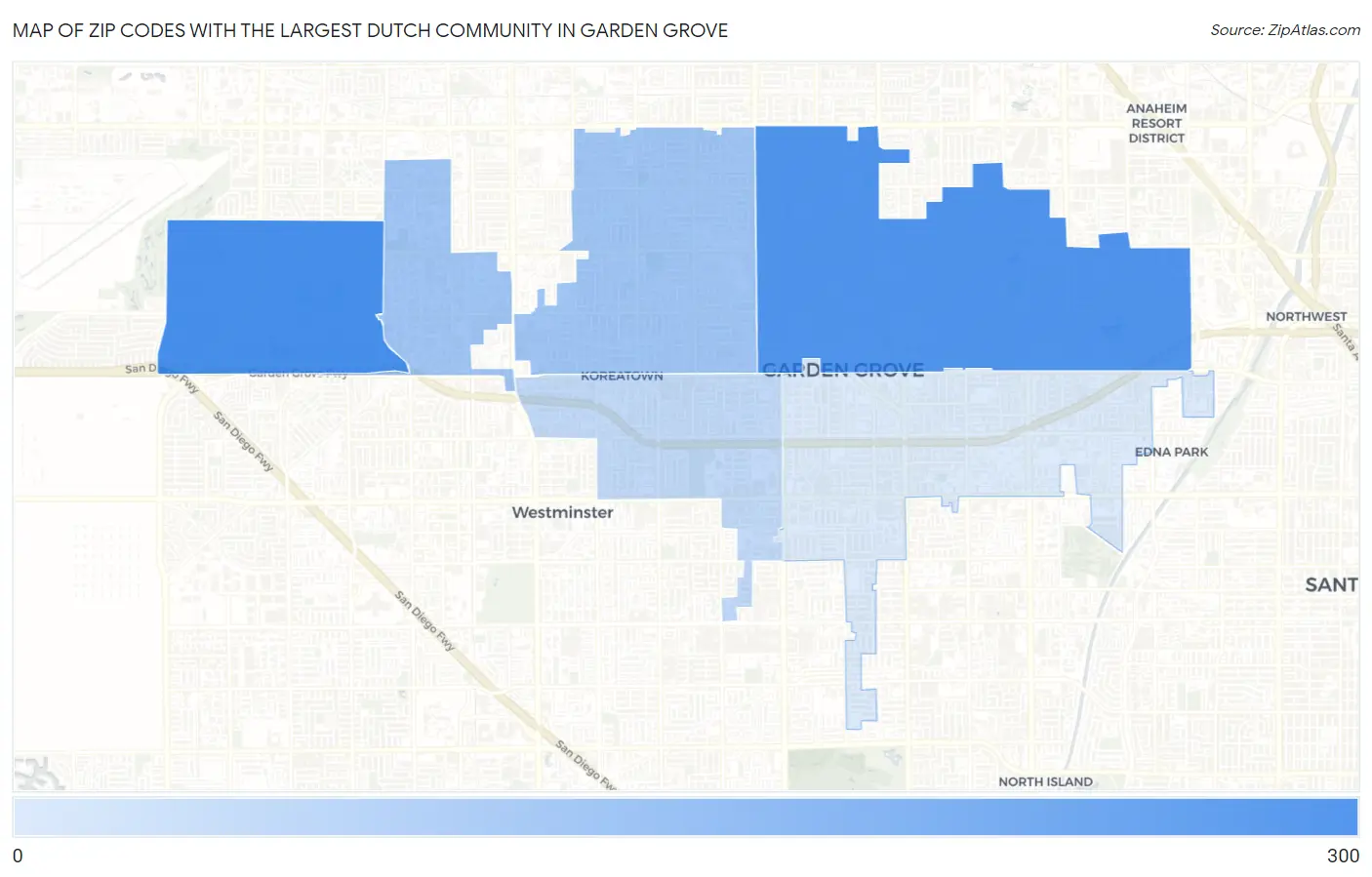 Zip Codes with the Largest Dutch Community in Garden Grove Map
