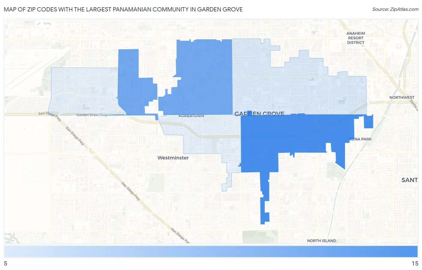 Zip Codes with the Largest Panamanian Community in Garden Grove Map