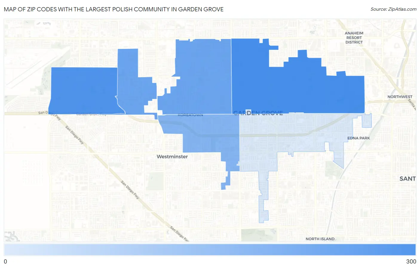Zip Codes with the Largest Polish Community in Garden Grove Map