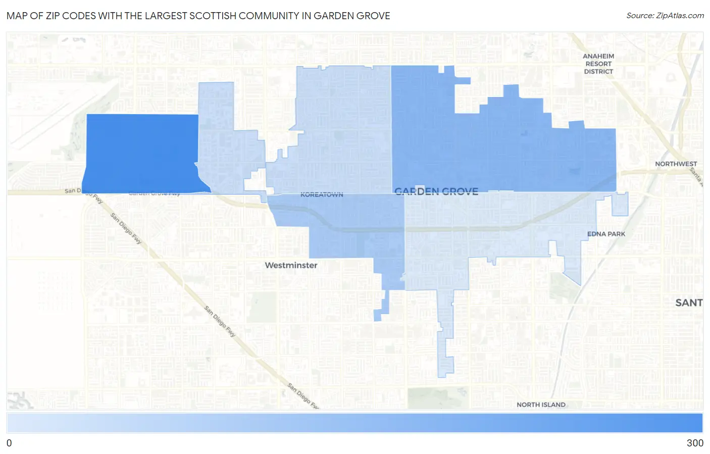 Zip Codes with the Largest Scottish Community in Garden Grove Map
