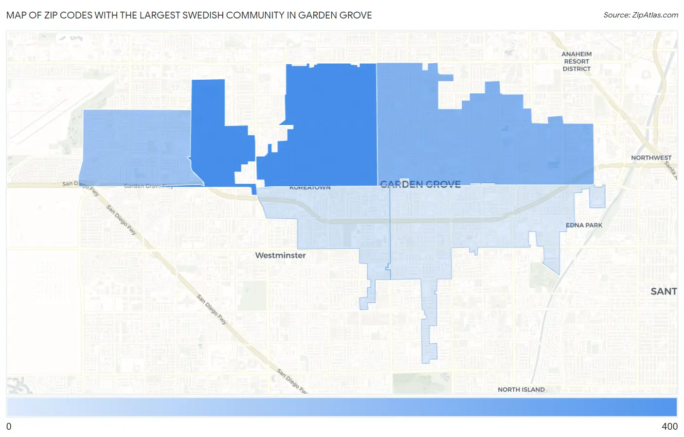 Zip Codes with the Largest Swedish Community in Garden Grove Map