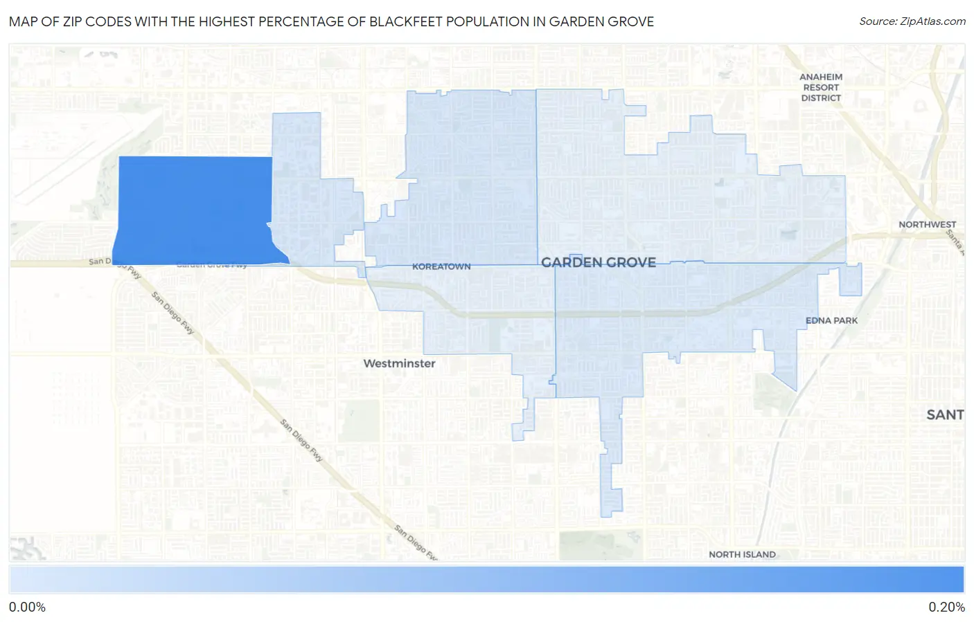 Zip Codes with the Highest Percentage of Blackfeet Population in Garden Grove Map