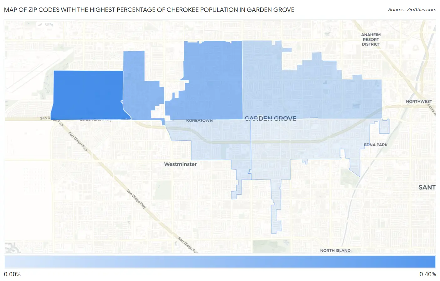 Zip Codes with the Highest Percentage of Cherokee Population in Garden Grove Map