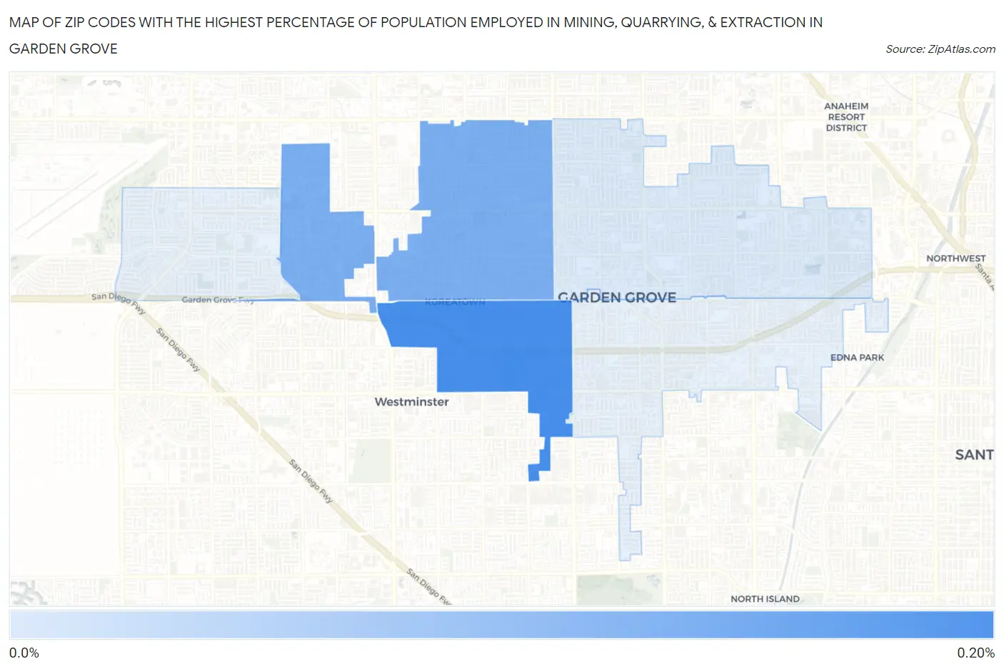 Zip Codes with the Highest Percentage of Population Employed in Mining, Quarrying, & Extraction in Garden Grove Map