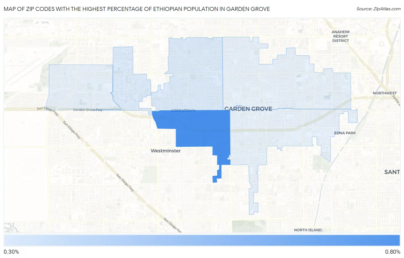 Zip Codes with the Highest Percentage of Ethiopian Population in Garden Grove Map