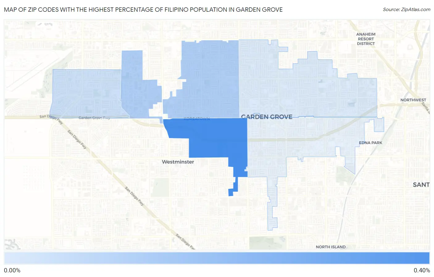 Zip Codes with the Highest Percentage of Filipino Population in Garden Grove Map