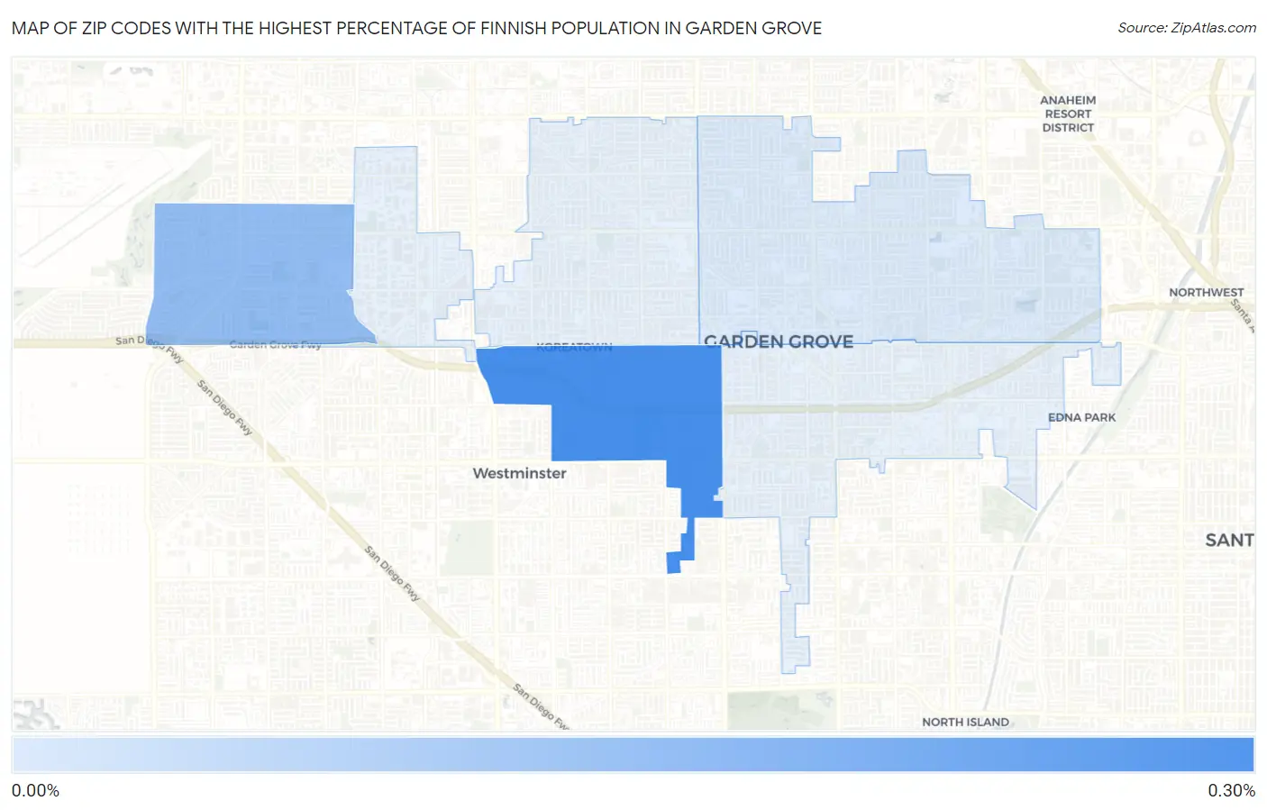 Zip Codes with the Highest Percentage of Finnish Population in Garden Grove Map