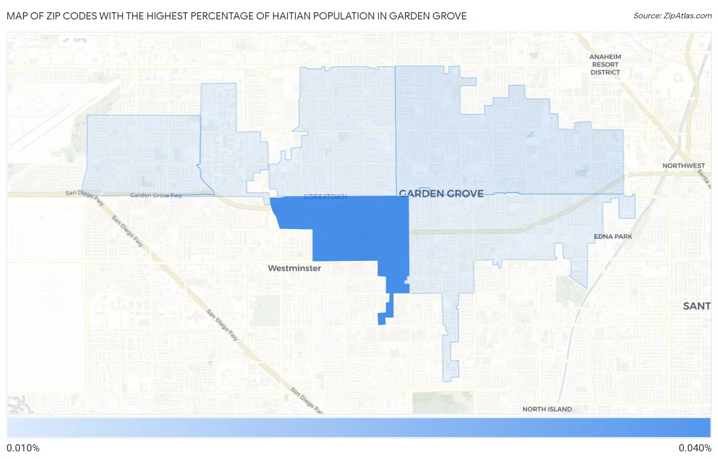 Zip Codes with the Highest Percentage of Haitian Population in Garden Grove Map