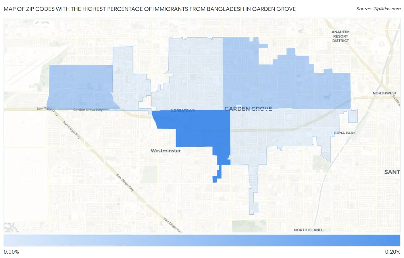 Zip Codes with the Highest Percentage of Immigrants from Bangladesh in Garden Grove Map