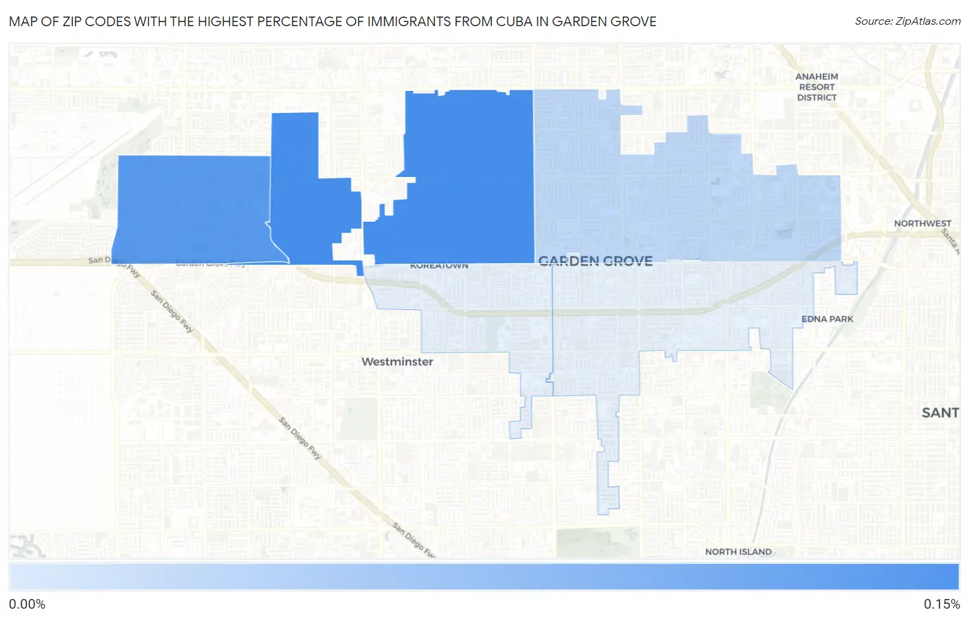 Zip Codes with the Highest Percentage of Immigrants from Cuba in Garden Grove Map
