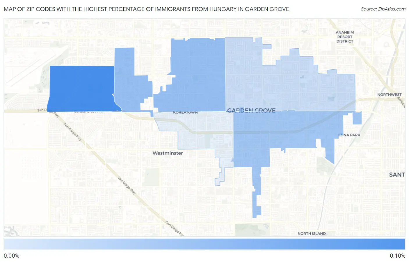 Zip Codes with the Highest Percentage of Immigrants from Hungary in Garden Grove Map
