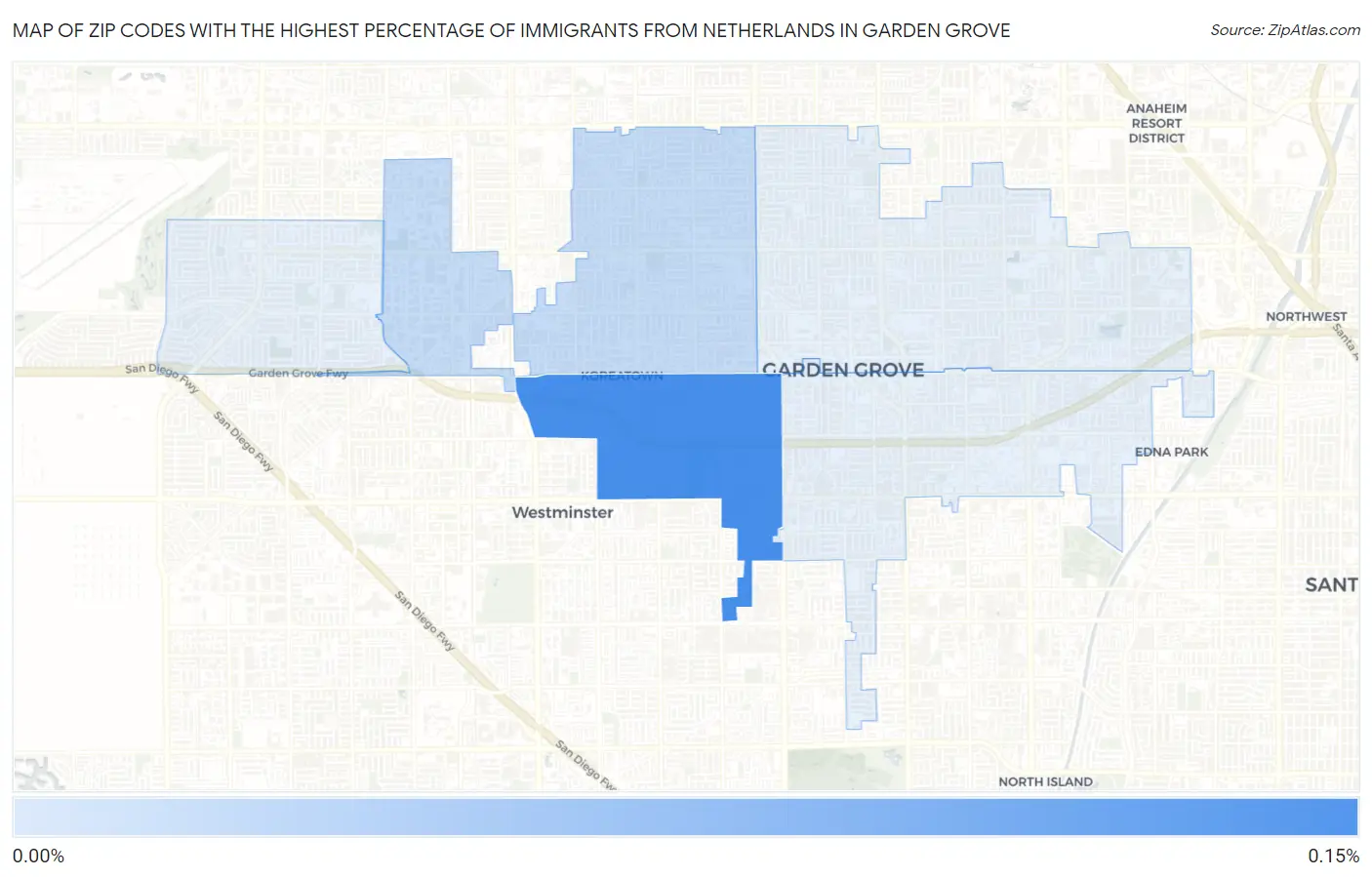 Zip Codes with the Highest Percentage of Immigrants from Netherlands in Garden Grove Map