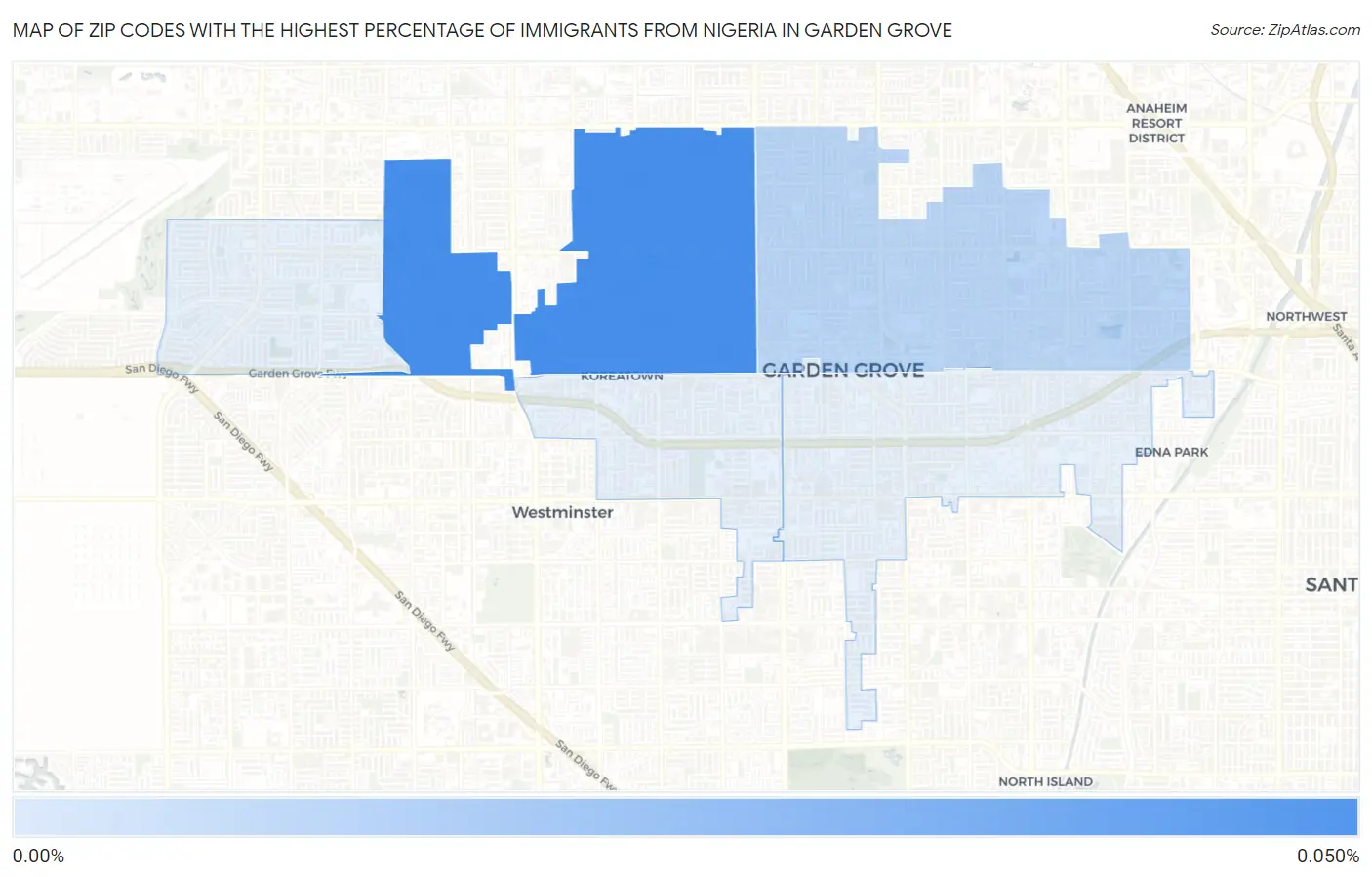 Zip Codes with the Highest Percentage of Immigrants from Nigeria in Garden Grove Map