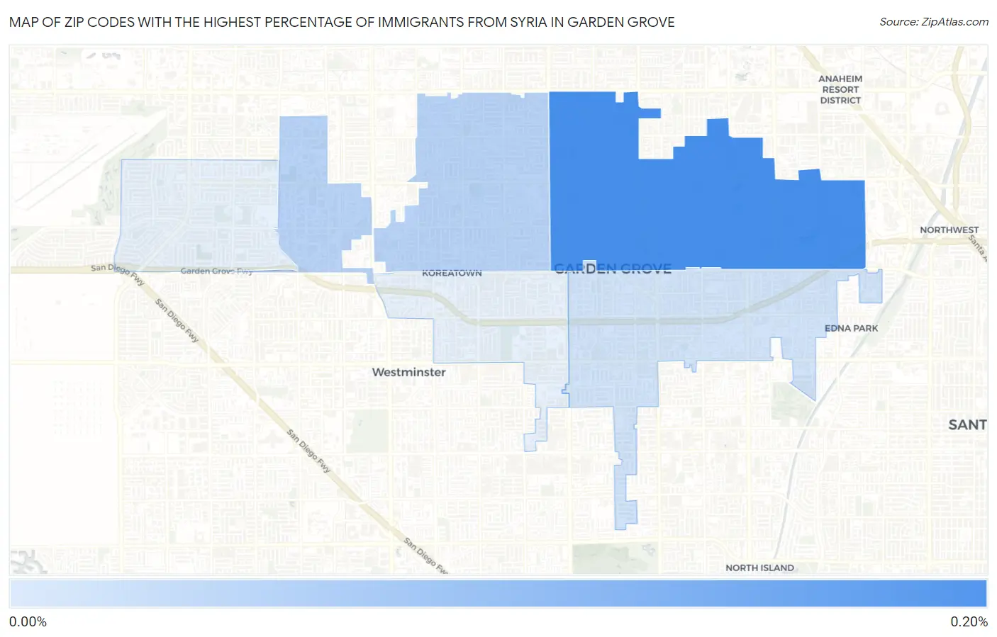 Zip Codes with the Highest Percentage of Immigrants from Syria in Garden Grove Map