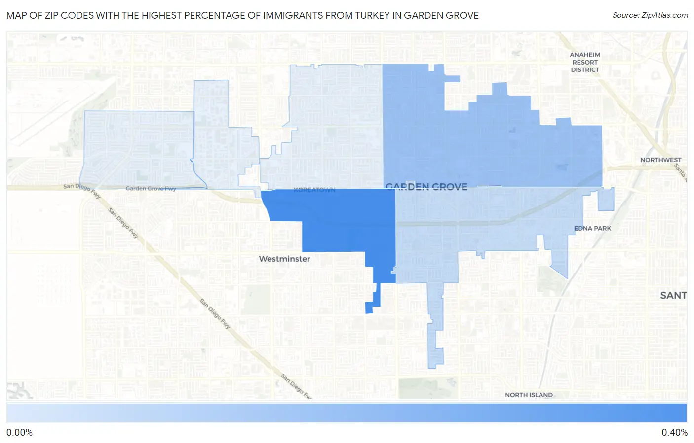 Zip Codes with the Highest Percentage of Immigrants from Turkey in Garden Grove Map