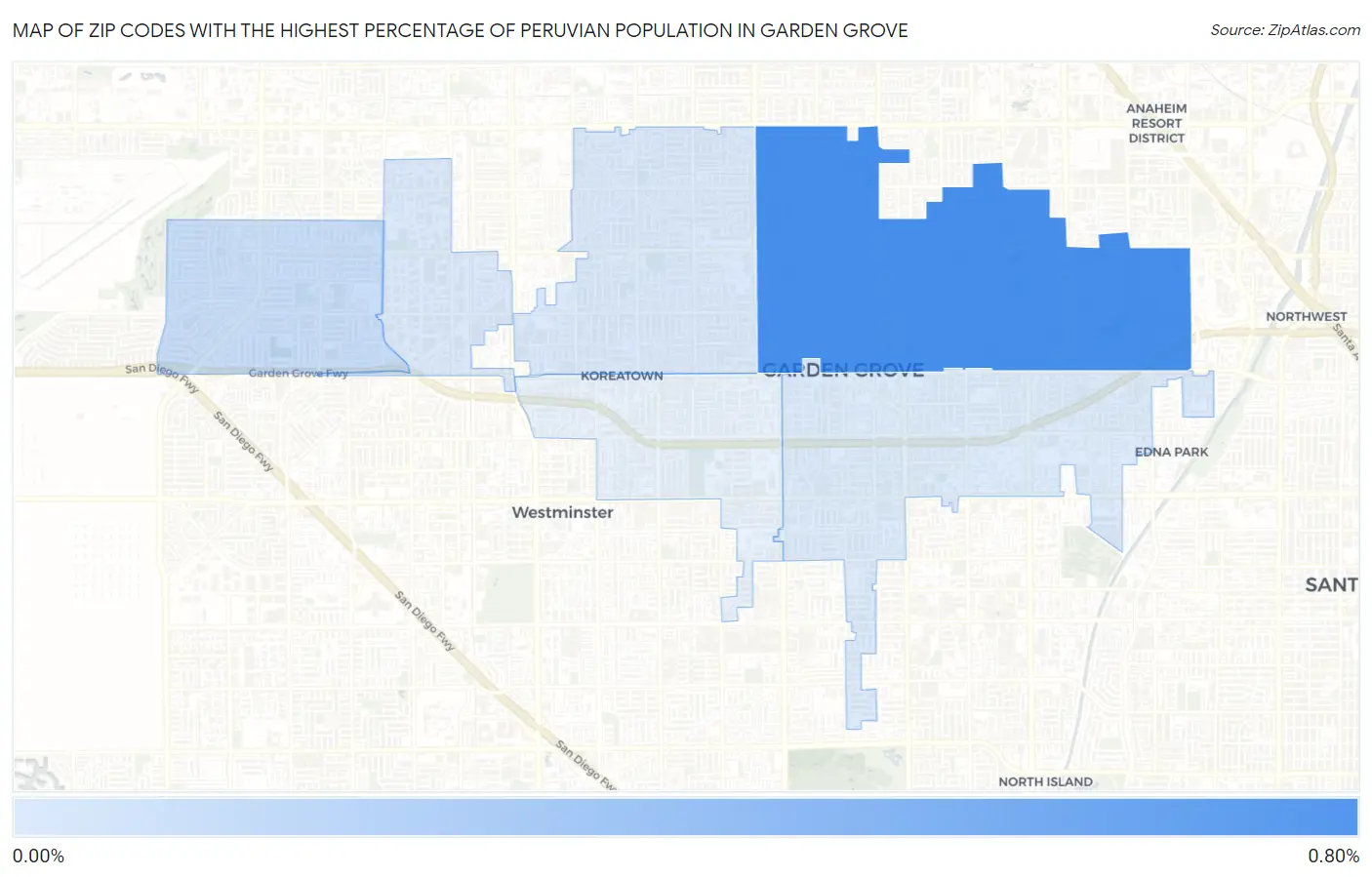 Zip Codes with the Highest Percentage of Peruvian Population in Garden Grove Map
