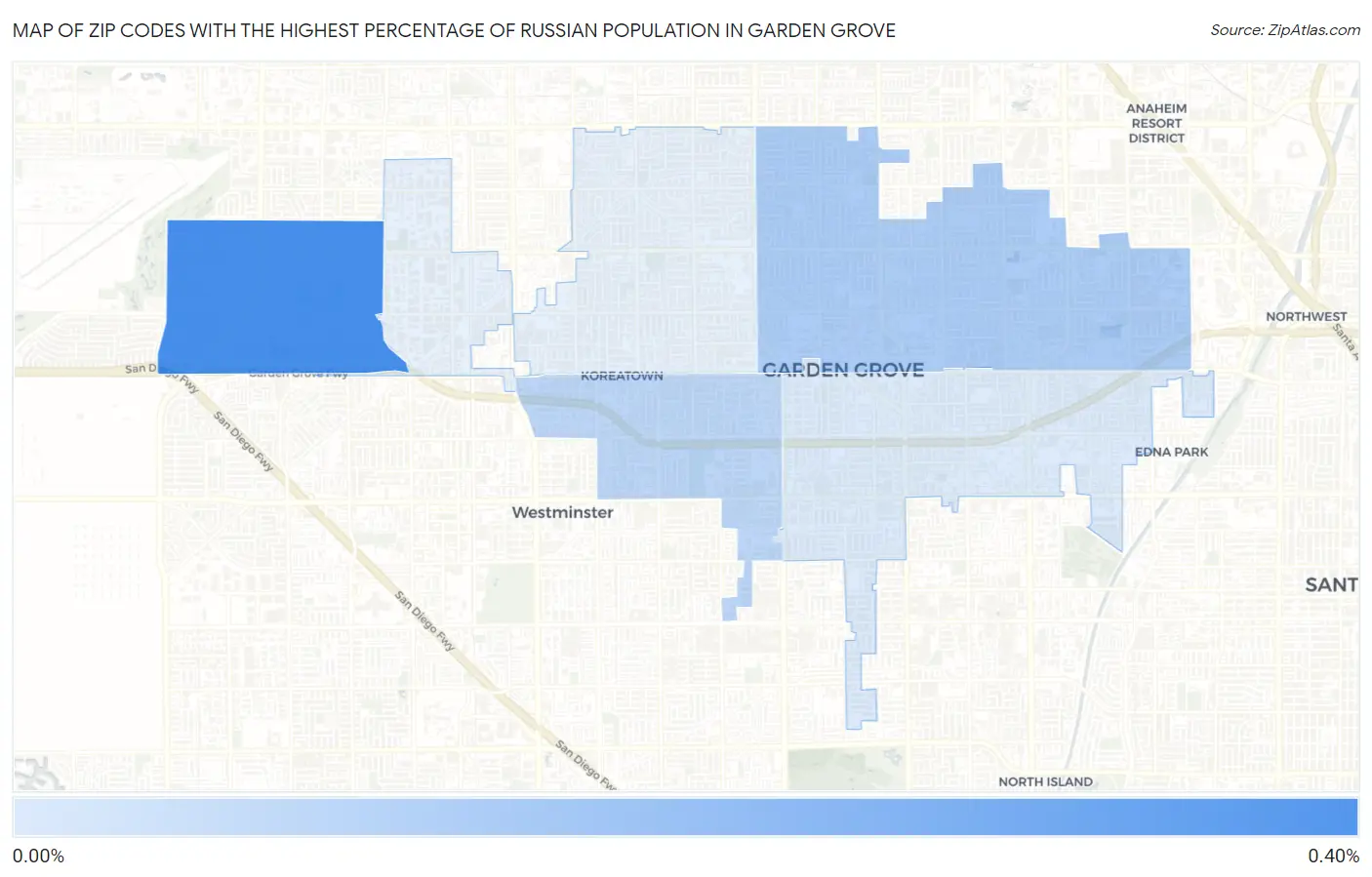 Zip Codes with the Highest Percentage of Russian Population in Garden Grove Map