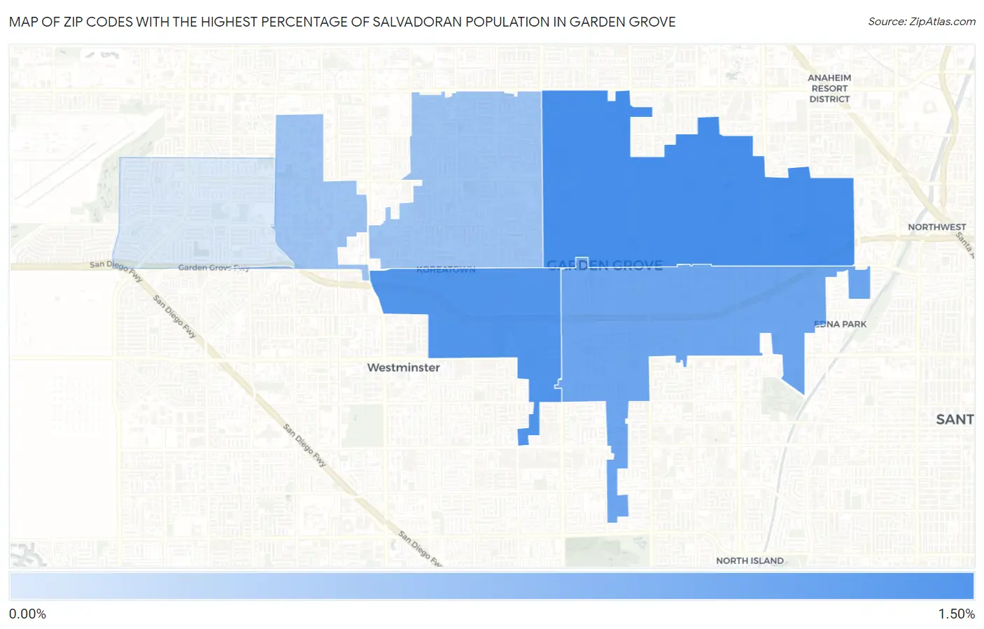 Zip Codes with the Highest Percentage of Salvadoran Population in Garden Grove Map