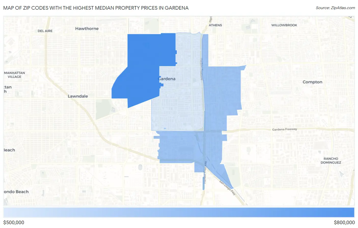 Zip Codes with the Highest Median Property Prices in Gardena Map
