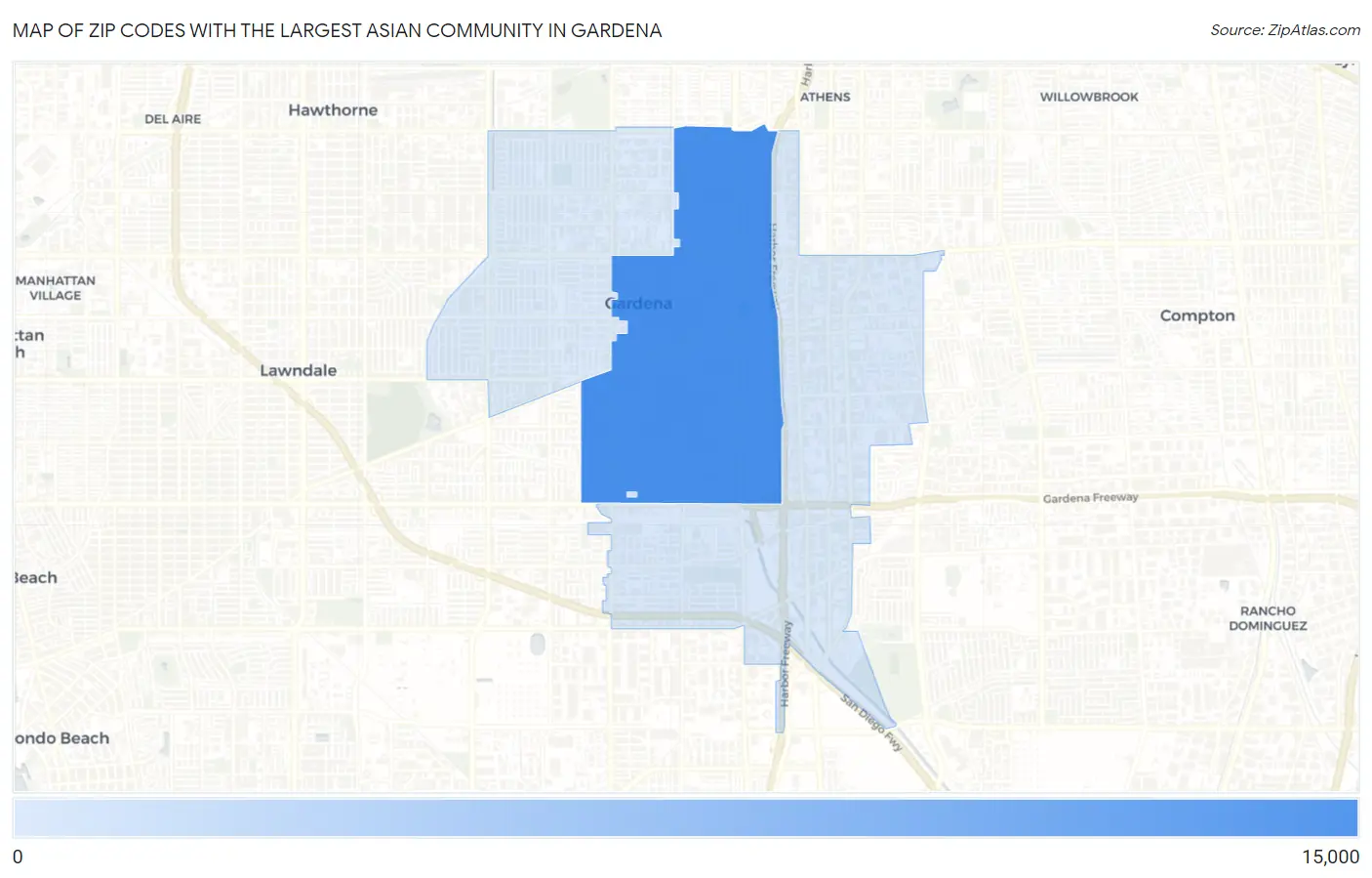 Zip Codes with the Largest Asian Community in Gardena Map
